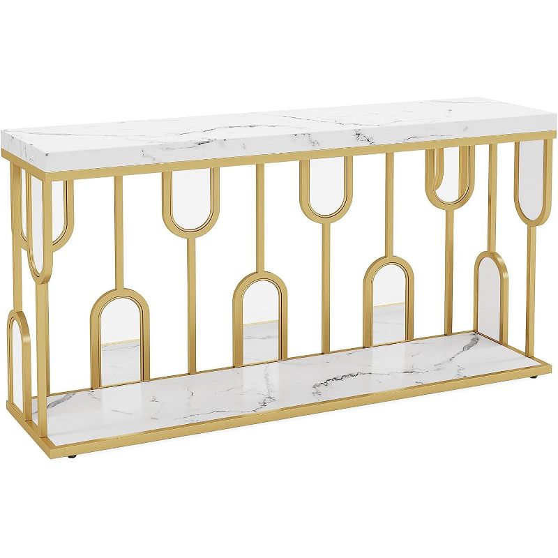 Tribesigns Modern 2-tier Console Table with Mirrored Acrylic and Faux Marble Board, Sofa Table Behind Couch for Entryway Living Room Hallway, 1 of 9