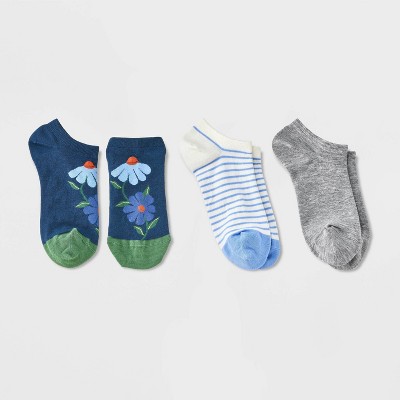 Women's Posies 3pk Low Cut Socks - A New Day™ Navy/Heather Gray/Light Blue 4-10