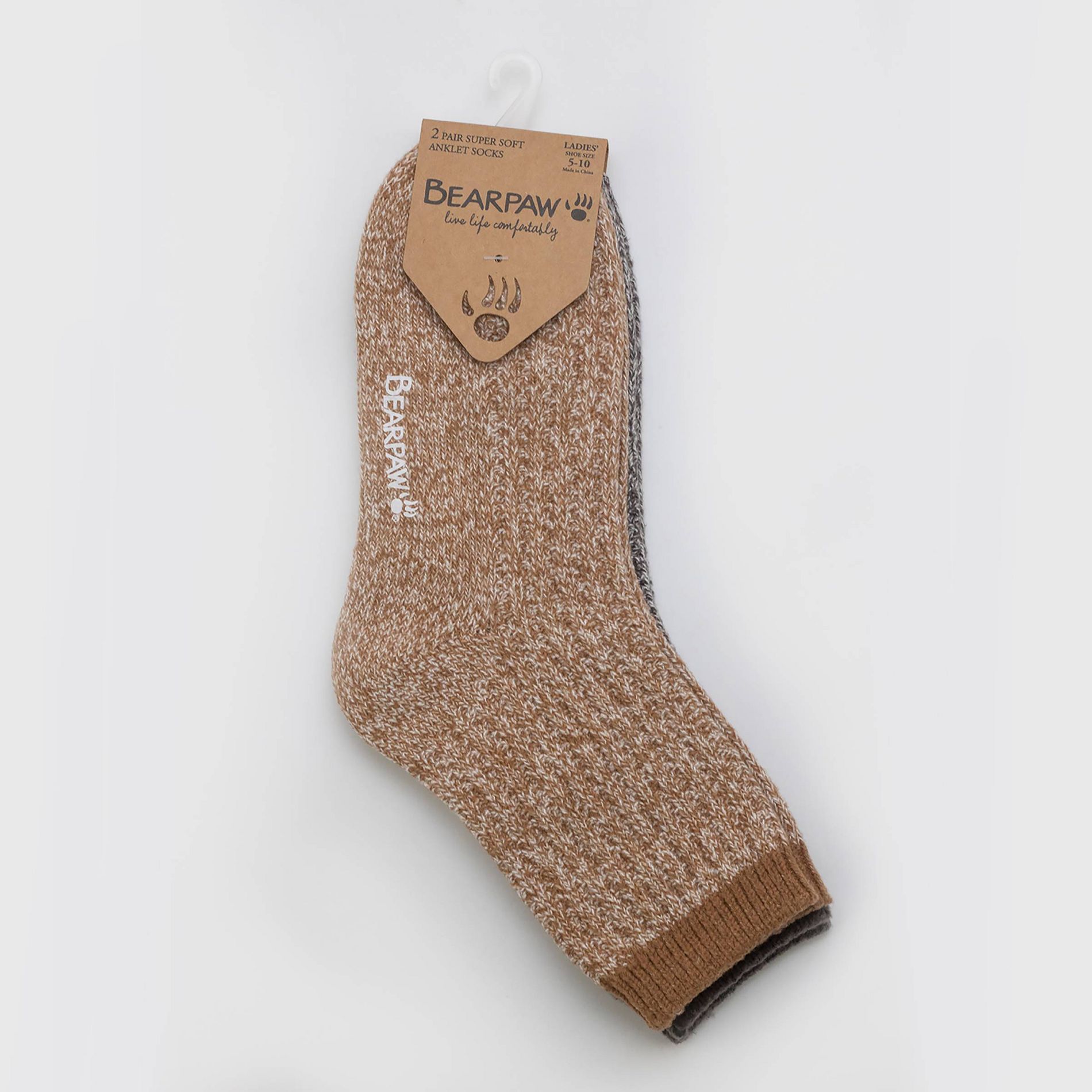 Bearpaw Women's Boot Anklet Socks Textured Welt 2pk - Toasted Coconut