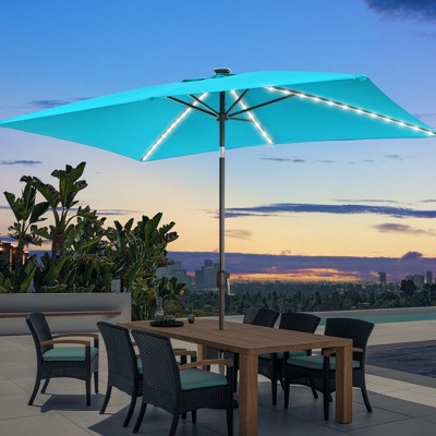 Sonkuki 6×9FT LED Rectangular Patio Umbrella w/Solar Lights, Push Button Tilt and Crank Handle