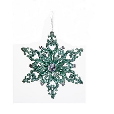 Kurt S. Adler 5.5" Silent Luxury Wooden Glittered Snowflake with Gems Christmas Ornament - Mint Green