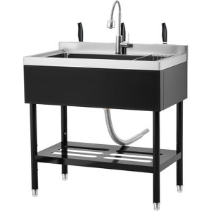 Stainless Steel Utility Sink, Includes Hot/Cold Faucet with Hoses & Drain Kit, Adjustable Legs for Kitchen, Garage, Outdoor Use - 1 of 4