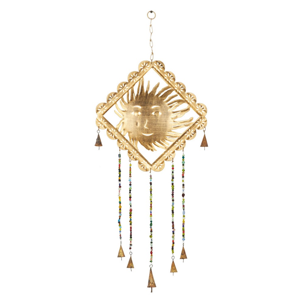 Photos - Other interior and decor 30" x 14" Eclectic Metal Sun Windchime with Beaded Strands Gold - Olivia &