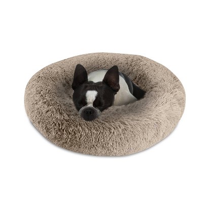 Medium Taupe Shaggy Vegan Fur Orthopedic Dog Bed
