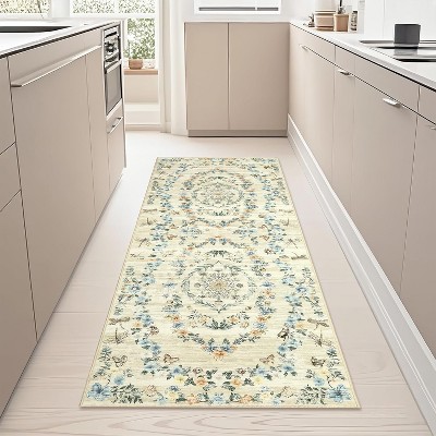 Rug for Living Room,Floral Print Area Rugs,Washable Non-Slip Modern Stain Resistant Low-Pile Carpet for Bedroom Dining Nursery Mat with Rubber Back