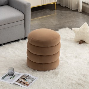 Round Upholstered Ottoman Velvet Foorstool with Storage for Living Room,Bedroom-Tanpinhause - 1 of 4