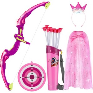 LED Kids Princess Archery Set with Crown & Cape, 10 Suction Arrows, Target & Quivers, Outdoor Gift for Girls Ages 3-8 - 1 of 4