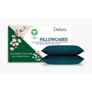 Delara 100% Organic Cotton Percale Weave Pillowcase Set of 2, Smooth & Moisture-Wicking Pillowcases - 1 of 4