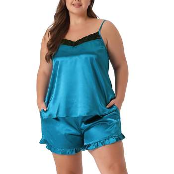 Agnes Orinda Women's Plus Size Sleep Short Satin Lace Trim Camisole Pajamas Sets