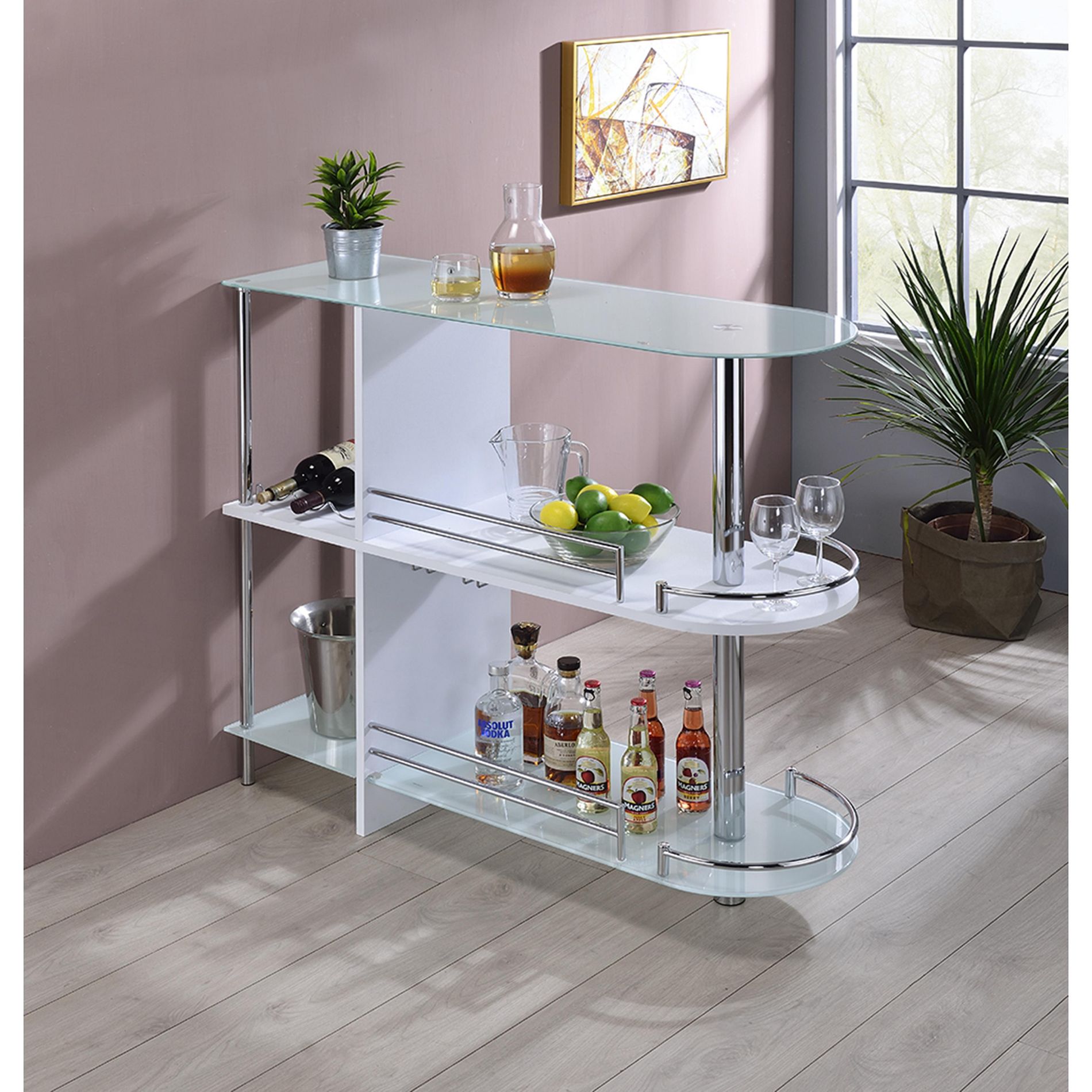 Kings Brand Furniture Bar Table with Two Tempered Glass Shelves, White