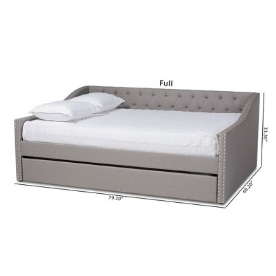 Light Gray Upholstered Full Daybed with Trundle and Nailhead Trim