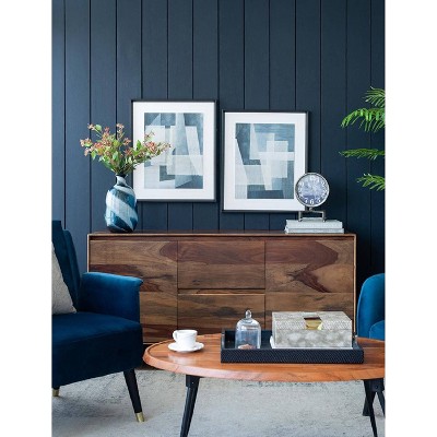 Set of 2 Blue Geometric Abstract Canvas Prints with Black Frames