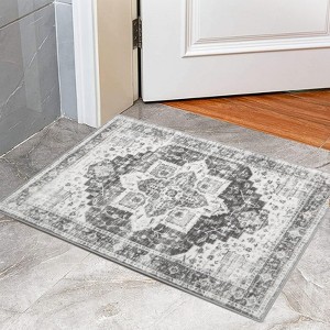 Pearl Velvet Boho Vintage Area Rug Machine Washable, Non Slip, Stain Resistant Printed Carpet, Bedroom Kitchen Aesthetic Low Pile Floor Rug - 1 of 4