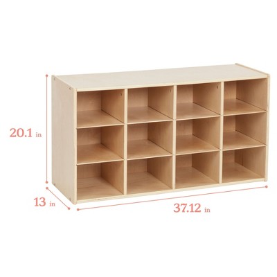 Natural Birch 12-Cubby Tray Storage Cabinet