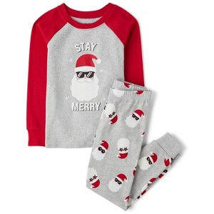 The Children's Place Kids Matching Family Glow In The Dark Christmas Long Raglan Sleeve Stay Merry Snug Fit Cotton Pajamas - 1 of 4