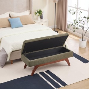 CAVINAS Plush Storage Ottoman Bench with Solid Wood Legs,Footstool with Hidden Compartment,Storage Bench for Living Room,Bedroom - 1 of 4