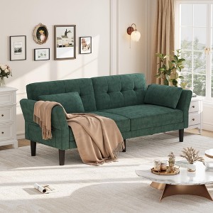 89"  Futon Sofa Bed, Modern Convertible Sleeper Couch with Adjustable Backrest & Armrest, Comfy Futon Couch Bed with 2 Pillows - 1 of 4