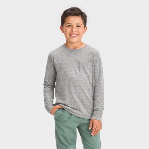 Boys' Long Sleeve Solid T-Shirt - Cat & Jack™ Charcoal Gray XS