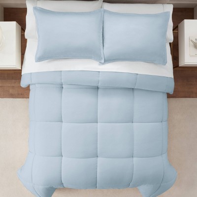 Full Light Blue Microfiber Comforter Set with Pillow Shams