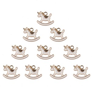 John Bead Sweet & Petite Small Simple Cute Charms Craft Embellishments Rocking Horse 15x18mm White 10 Pieces - 1 of 4