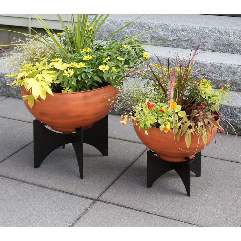 ACHLA Designs 16&#34; Wide Galvanized Steel Planter Bowl with Black Wrought Iron Plant Stand Burnt Sienna, 5 of 7