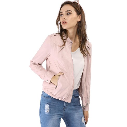 Unique Bargains Women's Quilted Zip Up Moto Raglan Sleeves Bomber