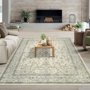 Washable Botanical Area Rug Soft Boho Farmhouse Floor Carpet Non Slip Floral Print Indoor Kitchen Rugs for Living Room - 1 of 4