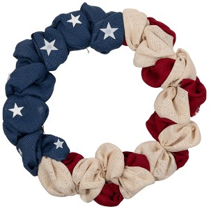 Northlight Americana Stars and Stripes Burlap Patriotic Wreath - 20" - Unlit - 1 of 4