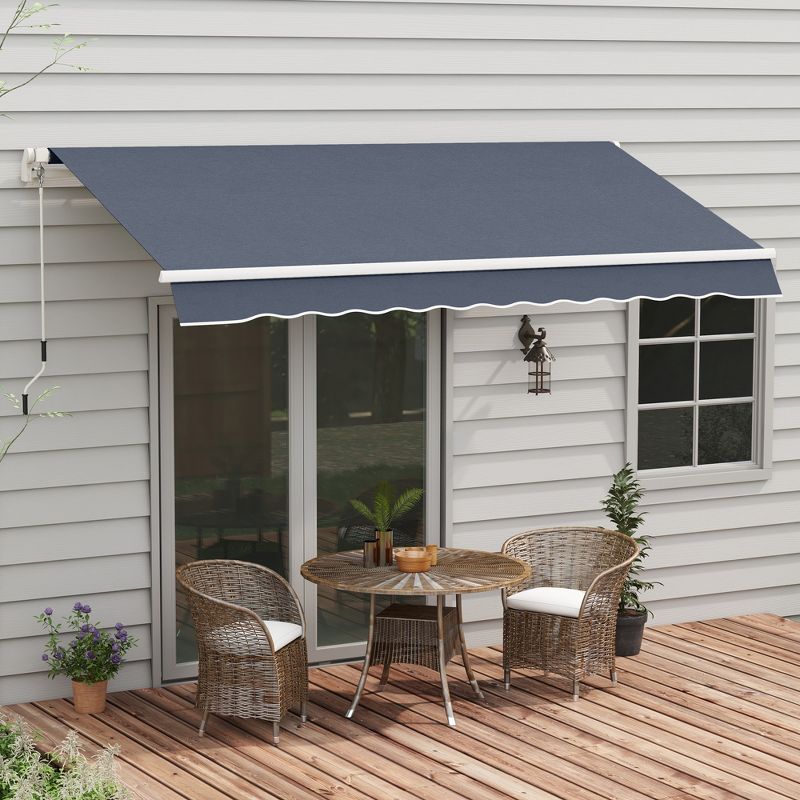 Outsunny 12' x 8' Patio Awning, Canopy Retractable Sun Shade Shelter with Manual Crank Handle for Deck, Yard, Dark Gray, 2 of 7