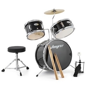 Drum Set, 1 Wood/Metal AD-150 Three Drums Set,Includes Bass Drum, 2 Toms, Cymbal, Drum Sticks, Bass Pedal and Stool,Percussion Musical Instrument Gift - 1 of 4