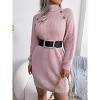 Coolmee Women's Long Sleeve Sweater Dress Turtle Mock Neck Rib Knit Bodycon Sweater Fall Outfits Mini Dress - 3 of 4