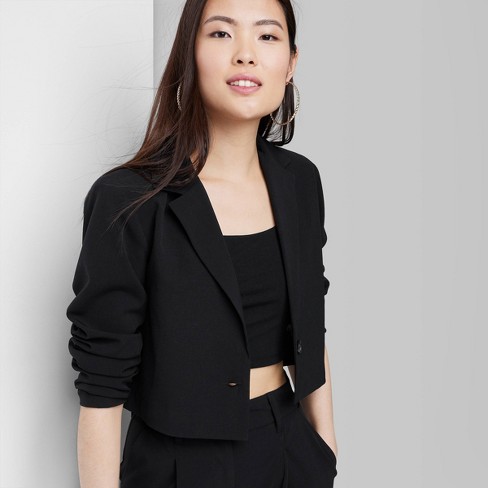Lapel Neck Button Front Crop Blazer, Women's Fashion, Coats