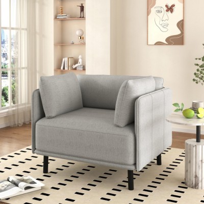 39" Vintage Gray Lounge Chair with Polyester Fabric, Solid Wood Frame and Steel Legs