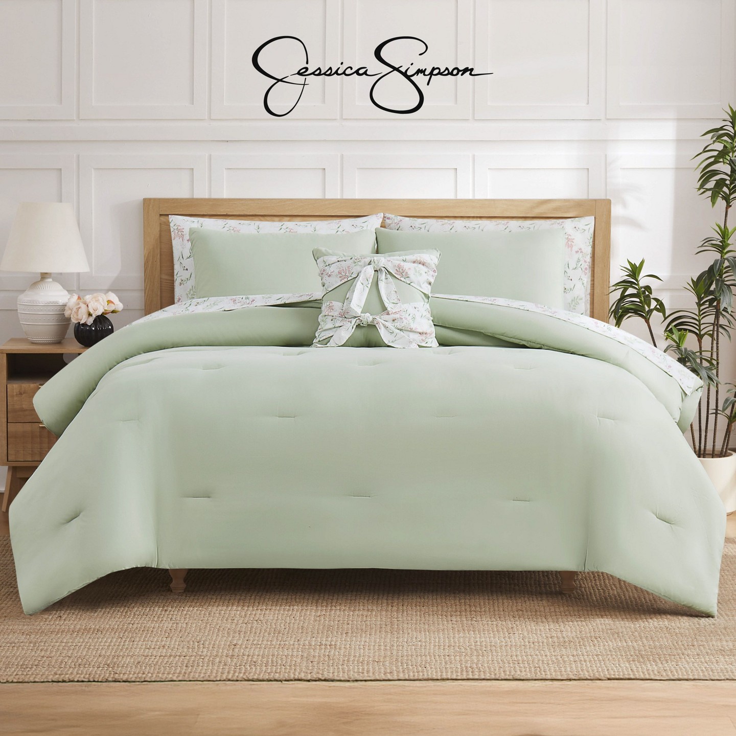 Постельное бельё Jessica Simpson Felicity Sage Green Floral Queen 8-Piece Bed in a Bag, цвет: Шалфейный — фото 4