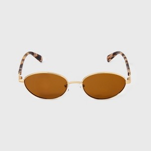 Women's Metal Oval Cateye Tortoise Temple Sunglasses - A New Day™ Brown - 1 of 2