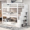 Twin Size Triple Bunk Bed with Storage Staircase, Convertible 3-in-1 Wooden Bunk Bed Frame with Safety Rails, White - ModernLuxe - 2 of 4