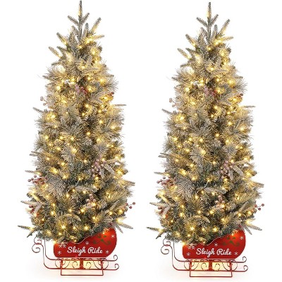 Pre-installed lighted Christmas tree, snowflake Christmas tree, sleigh base, artificial Christmas tree for home decoration