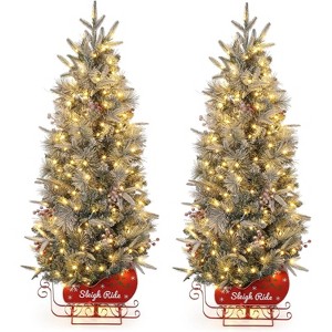Pre-installed lighted Christmas tree, snowflake Christmas tree, sleigh base, artificial Christmas tree for home decoration - 1 of 4