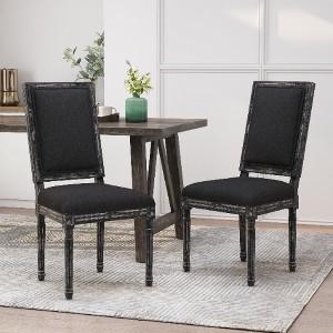 Lyngins French Country Armless Dining Chairs (Set of 2) – Upholstered Living Room Chair with Rubberwood Frame, Weathered Finish Kitchen Chair - 1 of 4