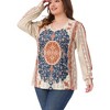 Agnes Orinda Women's Plus Size Boho Paisley Print Pleated V neck Long Sleeve Casual Tunic Blouse - 2 of 4