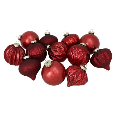 Northlight 12ct Red Contemporary 3-Finish Glass Christmas Ornaments 3.75" (95mm)