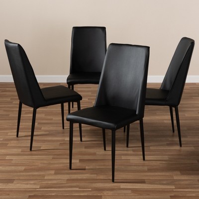 Set of 4 Contemporary Black Faux Leather Upholstered Parsons Chairs