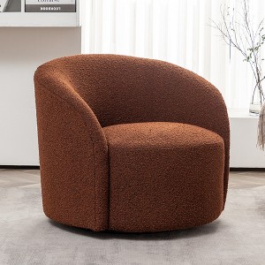 KINWELL 34" W Upholstered Boucle Swivel Barrel Accent Chair - 1 of 4