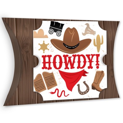 Big Dot of Happiness Western Hoedown - Favor Gift Boxes - Wild West Cowboy Party Large Pillow Boxes - Set of 12