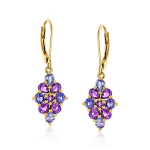 Ross-Simons 2.10 ct. t.w. Multi-Gemstone Floral Cluster Drop Earrings in 18kt Gold Over Sterling - 1 of 3
