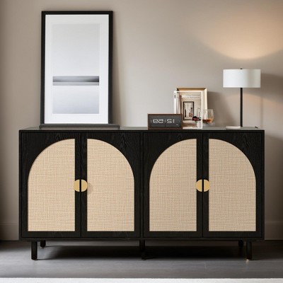 Storage Cabinet With Rattan Door,Adjustable Shelves,Buffet Cabinet - 59.06"Lx15.75"Wx31.5"H - Leovsnove