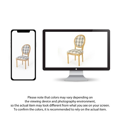 Set of 4 Dark Blue Plaid Upholstered Dining Chairs