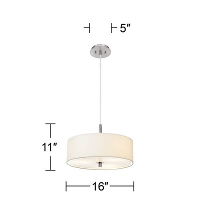 Brushed Nickel Pendant Light with White Fabric Shade, 16" Wide