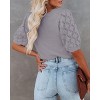Women's Lightweight Short Sleeve Crewneck Sweaters Knit Pullover Tops with Casual Crochet Sleeve Blouse,Gray - S - 3 of 3