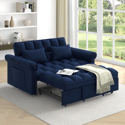 TIRAMISUBEST Flannel Loveseat with Pull-Out Bed, Extendable Sleeper Sofa Bed with Adjsutable Backrest & 2 Pillows